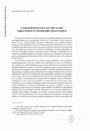 L' instauration de l' oeuvre d' art: Structures et itinéraire dialectique