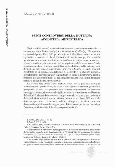 Punti controversi della dottrina apodittica aristotelica