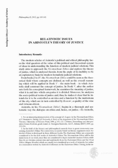 Relativistic Issues in Aristotle's Theory of Justice