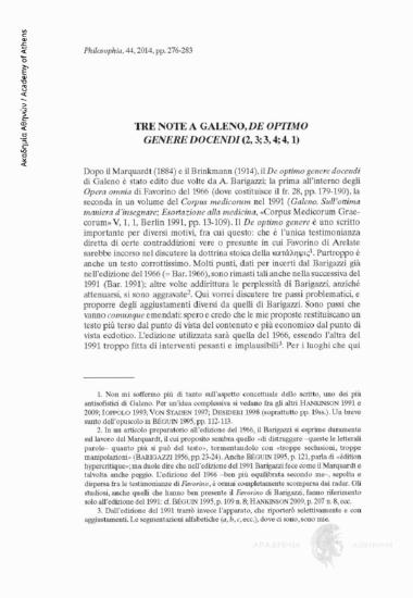 Tre note a Galeno, De optimo genere docendi (2,3;3,4;4,1)