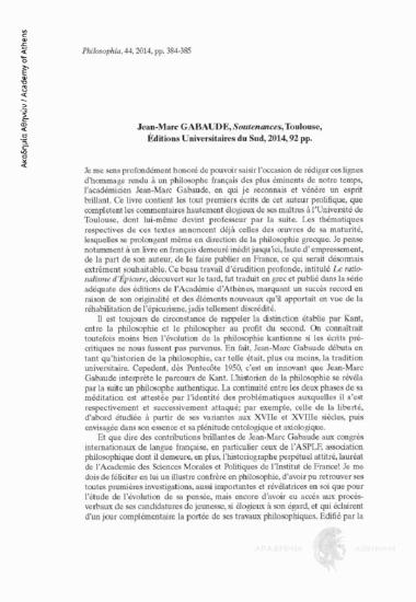 Jean-Marc GABAUDE, Soutenances, Toulouse, Éditions Universitaires du Sud, 2014, 92 pp.