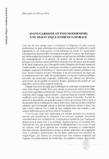 Avant-gardisme et post-modernisme: une dialectique esthético-morale