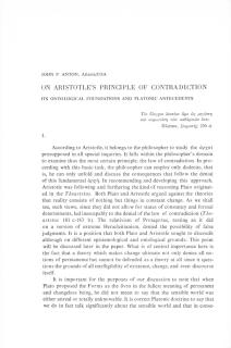 On Aristotle΄s Principle of Contradiction. Its Ontological Foundation and Platonic Antecedents