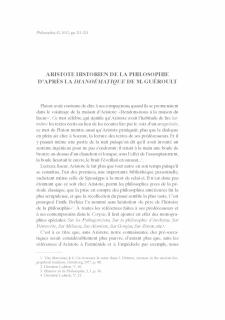 Aristote historien de la philosophie d'apres la dianoématique de M. Guéroult