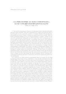 «La Philosophie au sens cosmopolite». Le XIe Congrès International Kant (Pise, 22-26 mai 2010)