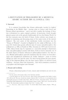 A refutation of Philosophy by a medieval arabic author: Ibn Al - Jawzi