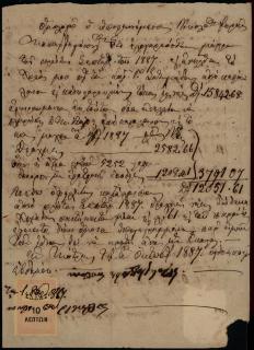 Απόδειξη εκκαθάρισης χρέους του ιερέα Νικολάου Παππαρρηγόπουλου προς τον Γεώργιο Σωτηριάδη μέχρι την 1η Σεπτεμβρίου 1887.