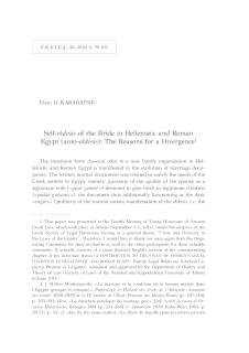 Self-ekdosis of the Bride in Hellenistic and Roman Egypt (auto-ekdosis): The Reasons for a Divergence