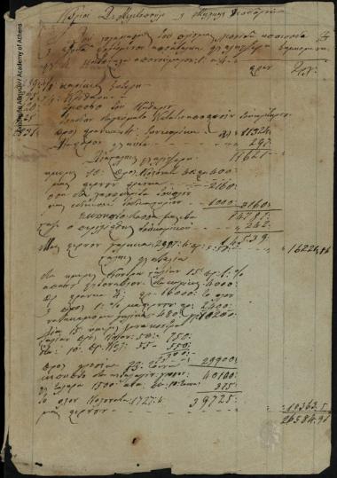 Λογαριασμός εσόδων και εξόδων του πλοίου Λεωνίδας των Δ. Μελετόπουλου, Μ. Θεοδώρου και Κωνσταντίνου Δεδούση.