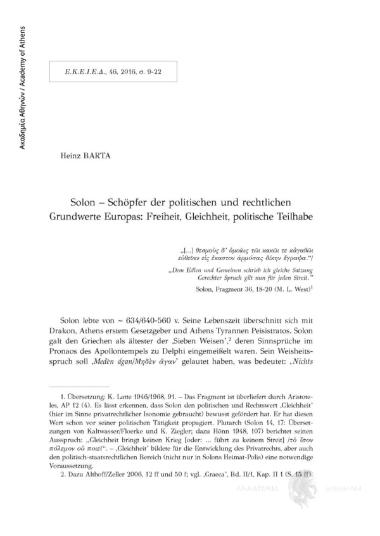 Solon-Schöpfer der politischen und rechtlichen Grundwerte Europas: Freiheit, Gleichheit, politische Teilhabe
