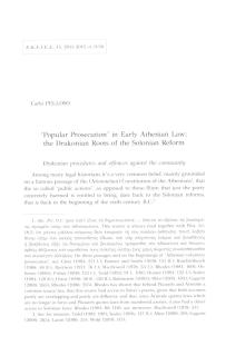 ʻPopular Prosecutionʼ in Early Athenian Law: the Drakonian Roots of the Solonian Reform