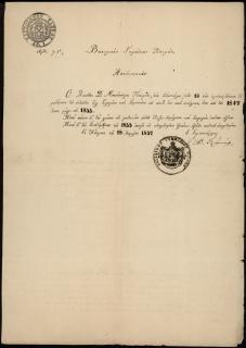 Αποδεικτικό φοίτησης του Λεωνίδα Δ. Μητσόπουλου στο Βασιλικό Γυμνάσιο Πατρών κατά τα έτη 1847-1855, που υπογράφει ο γυμνασιάρχης Γ. Αθ. Γεράκης.