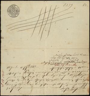 Γραμμάτια πληρωμής, που αφορούν σε οικονομική συναλλαγή μεταξύ Γ. Γεροκωστόπουλου, Σπυρ. Κωνσταντίνου και Βαρφ Χανκόκ & Σία και η σχετική διαμαρτύρηση με ημερομηνία 16 Νοεμβρίου 1850.