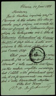 Επιστολή του καθηγητή Angelo De Guvernatis προς τον Ηλία Ζερβό Ιακωβάτο