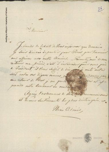 Marie Civinis to Ioannis Kolettis