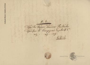 G. Grivas (aide-de-camp of the Court) to Ioannis Kolettis (President of the Council of Ministers)