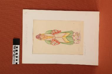 Σχέδιο - σχέδιο χειροποίητο με υδροχρώματα σε χαρτόνι. Απεικονίζει γυναίκα με παραδοσιακή φορεσιά της Αστυπάλαιας