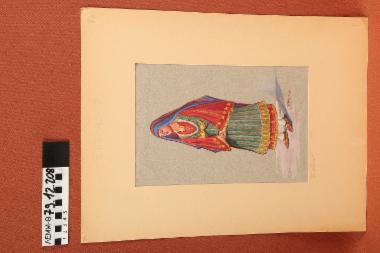 Σχέδιο - σχέδιο χειροποίητο με υδροχρώματα σε χαρτόνι. Απεικονίζει γυναίκα με παραδοσιακή φορεσιά της Σκύρου