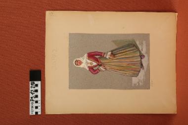 Σχέδιο - σχέδιο χειροποίητο με υδροχρώματα σε χαρτόνι. Απεικονίζει γυναίκα με παραδοσιακή φορεσιά Ύδρας