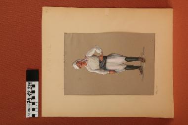 Σχέδιο - σχέδιο χειροποίητο με υδροχρώματα σε χαρτόνι. Απεικονίζει άνδρα με παραδοσιακή φορεσιά Λήμνου