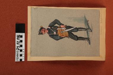 Σχέδιο - σχέδιο χειροποίητο με υδροχρώματα σε χαρτόνι. Απεικονίζει άνδρα με παραδοσιακή φορεσιά Τραπεζούντας Πόντου