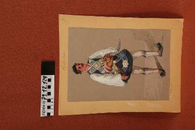 Σχέδιο - σχέδιο χειροποίητο με υδροχρώματα σε χαρτόνι. Απεικονίζει άνδρα με παραδοσιακή φορεσιά από το Μεσολόγγι