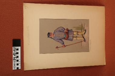 Σχέδιο - σχέδιο χειροποίητο με υδροχρώματα σε χαρτόνι. Απεικονίζει άνδρα με παραδοσιακή φορεσιά Αργολίδας Πελοποννήσου