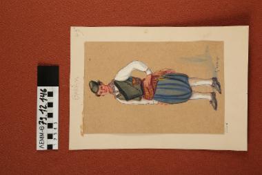 Σχέδιο - σχέδιο χειροποίητο με υδροχρώματα σε χαρτόνι. Απεικονίζει άνδρα με παραδοσιακή φορεσιά Θάσου