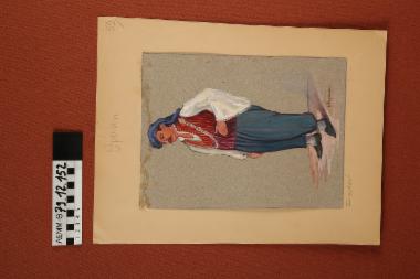 Σχέδιο - σχέδιο χειροποίητο με υδροχρώματα σε χαρτόνι. Απεικονίζει άνδρα με παραδοσιακή φορεσιά Σουφλίου Θράκης