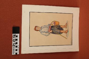 Σχέδιο - σχέδιο χειροποίητο με υδροχρώματα και μελάνι σε χαρτόνι. Απεικονίζει άνδρα με παραδοσιακή φορεσιά από την Κύπρο