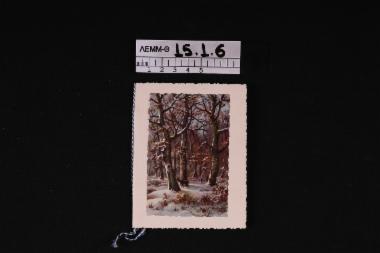 Κάρτα - κάρτα δίφυλλη ευχητήρια πρωτοχρονιάτικη με εκτύπωση παράστασης χιονισμένου δάσους με ελάφι
