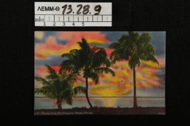 Καρτ ποστάλ - έγχρωμη καρτ ποστάλ, με απεικόνιση την παραλία του Μπεϊ Μπισκεϊν (Bay Biscayne), Μαϊάμι 1948