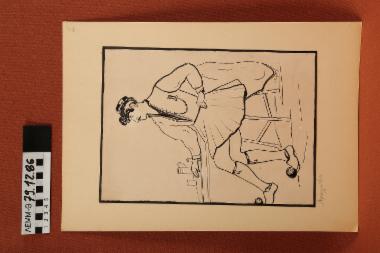 Σχέδιο - σχέδιο, στο οποίο απεικονίζεται ένα άνδρας με παραδοσιακή ενδυμασία της Αράχωβας, καθισμένος μπροστά από ένα τραπέζι