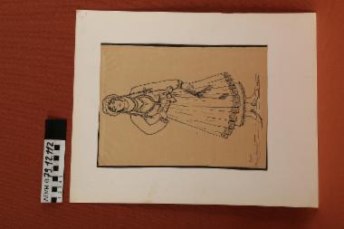 Σχέδιο - σχέδιο, στο οποίο απεικονίζεται γυναίκα με παραδοσιακή φορεσιά των Ψαρών