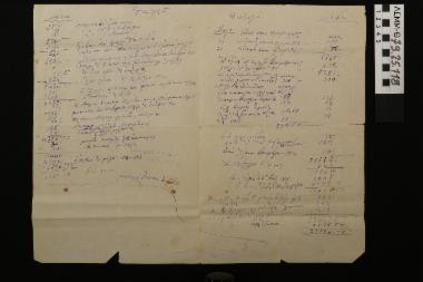 Χειρόγραφο - χειρόγραφες σημειώσεις με τα έσοδα και έξοδα του αλευρόμυλου του Α. Μαλκότση