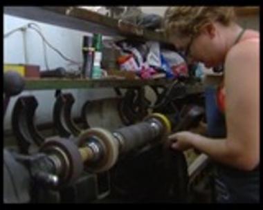 A shoe-maker machine working