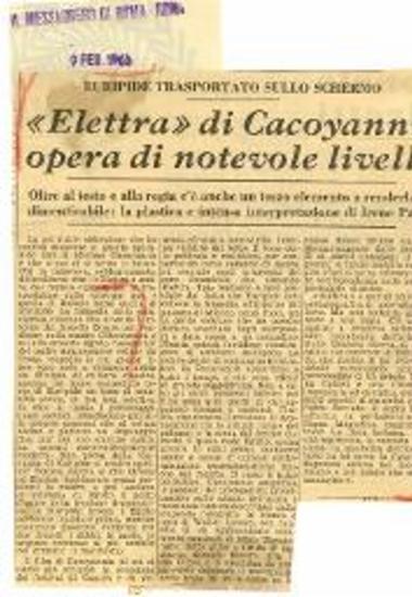 Euripide Trasportato Sullo Schermo / «Elettra» di Cacoyannis opera di notevole livello