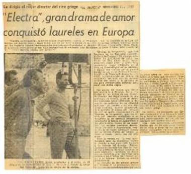 Electra, gran drama de amor conquistó laureles en Europa