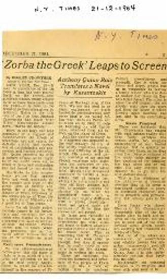 Zorba the Greek Leaps to Screen