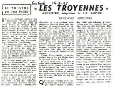 «Les Troyennes» d'Euripide, adaptation de J.-P. Sartre