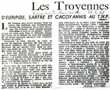 Les Troyennes d'Euripide, Sartre et Cacoyannis au T.N.P.