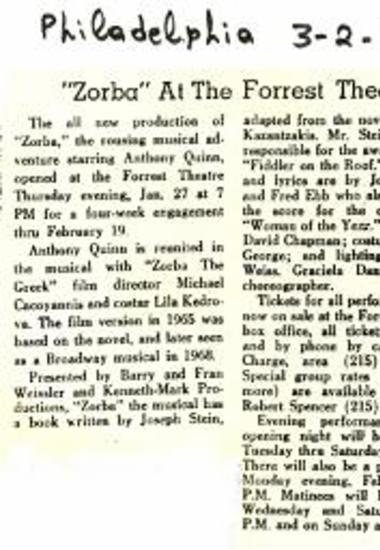 Zorba At The Forrest Theatre