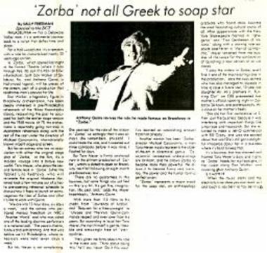 Zorba not all Greek to soap star
