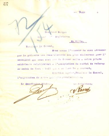 Letter from the Board of Directors of the Gymnastics Association of Iraklis Thessaloniki to the British Vice Consul Morgan on March 12, 1914