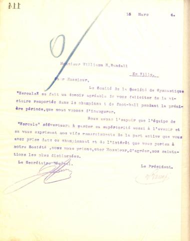 Letter from the Board of Directors of the Gymnastic Association of Iraklis Thessaloniki to William H. Randall
