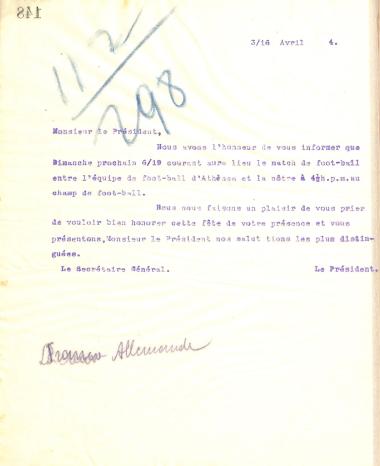 Letter from the Board of Directors of the Gymnastic Association of Iraklis Thessaloniki to a foreign association president