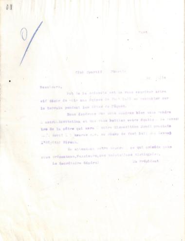 Letter of the Board of Directors of the Gymnastic Association of Iraklis Thessaloniki, in March 1915, to the football team of Sportif Phoenix of Thessaloniki