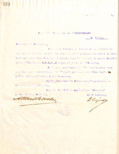 Letter of the Board of Directors of the Gymnastic Association of Iraklis Thessaloniki, on April 5, 1917, to the management of the French-speaking newspaper of Thessaloniki ''L'Independant''