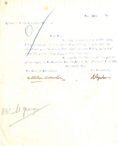 Επιστολή του Διοικητικού Συμβουλίου του Γυμναστικού Συλλόγου του Ηρακλή Θεσσαλονίκης, στις 10 Μαΐου 1917, προς τον εκπρόσωπο της Ποδοσφαιρικής Ομάδας του Βρετανικού Πολεμικού Πλοίου ''HHS St. George''