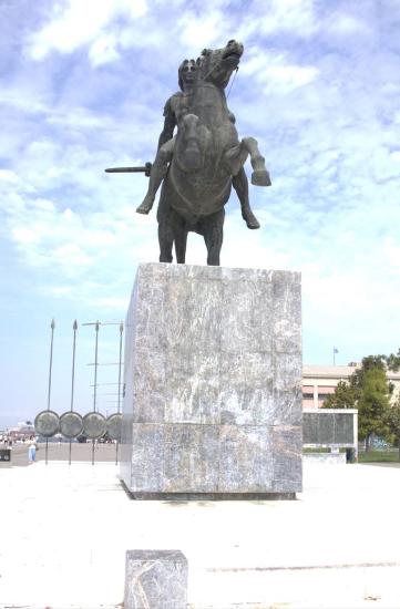 Equestrian statue of Alexander the Great on the beach of Thessaloniki. View from the east